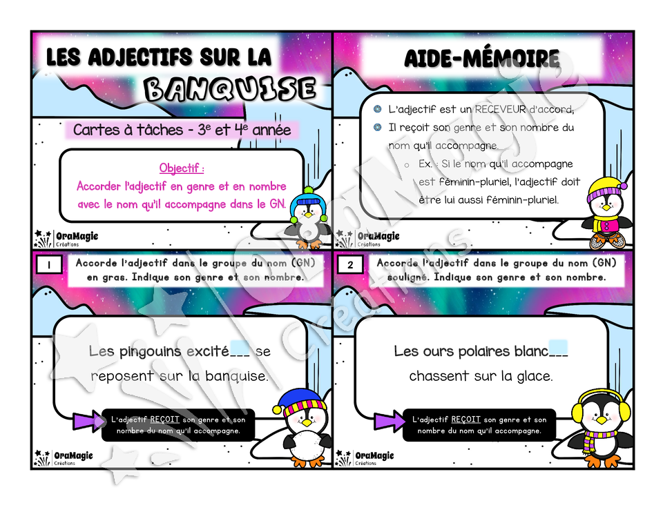 Cartes à tâches - Les adjectifs sur la banquise - Accord adjectif dans GN - 3e-4e année.pdf