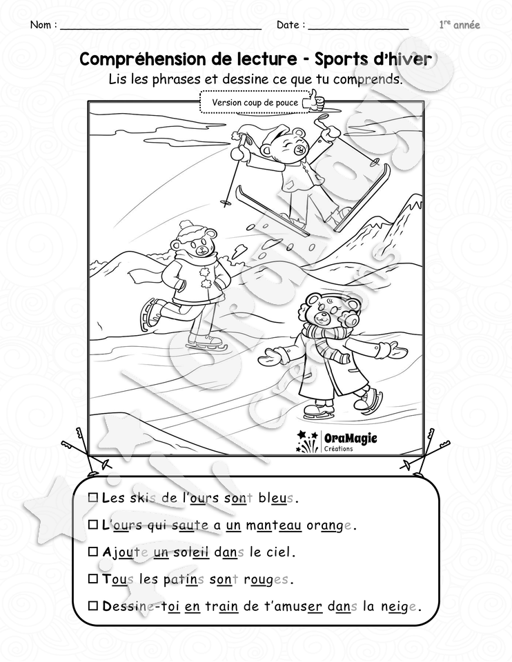 Compréhension de lecture - Sports d'hiver