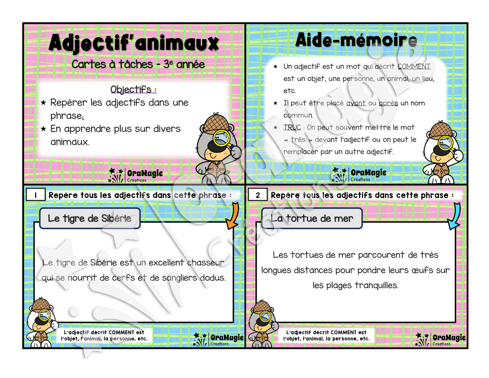 Cartes à tâches - Adjectif'animaux - 3e année.pdf
