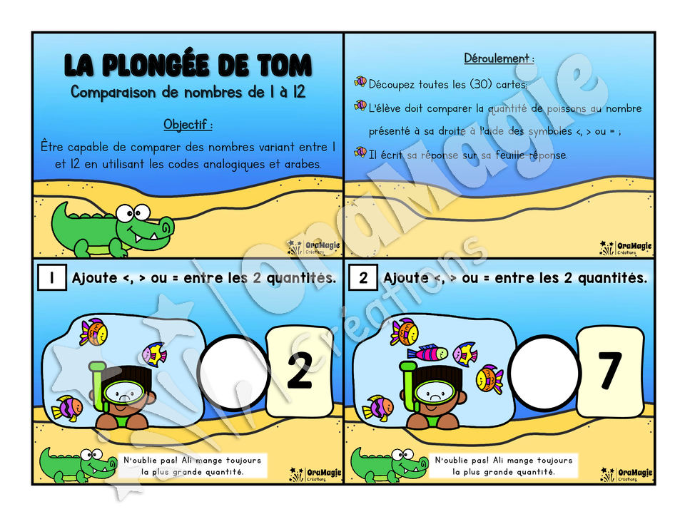 Cartes à tâches - Comparaison 1-12 - La plongée de Tom - 1re année - Mathématiques - 6$.pdf