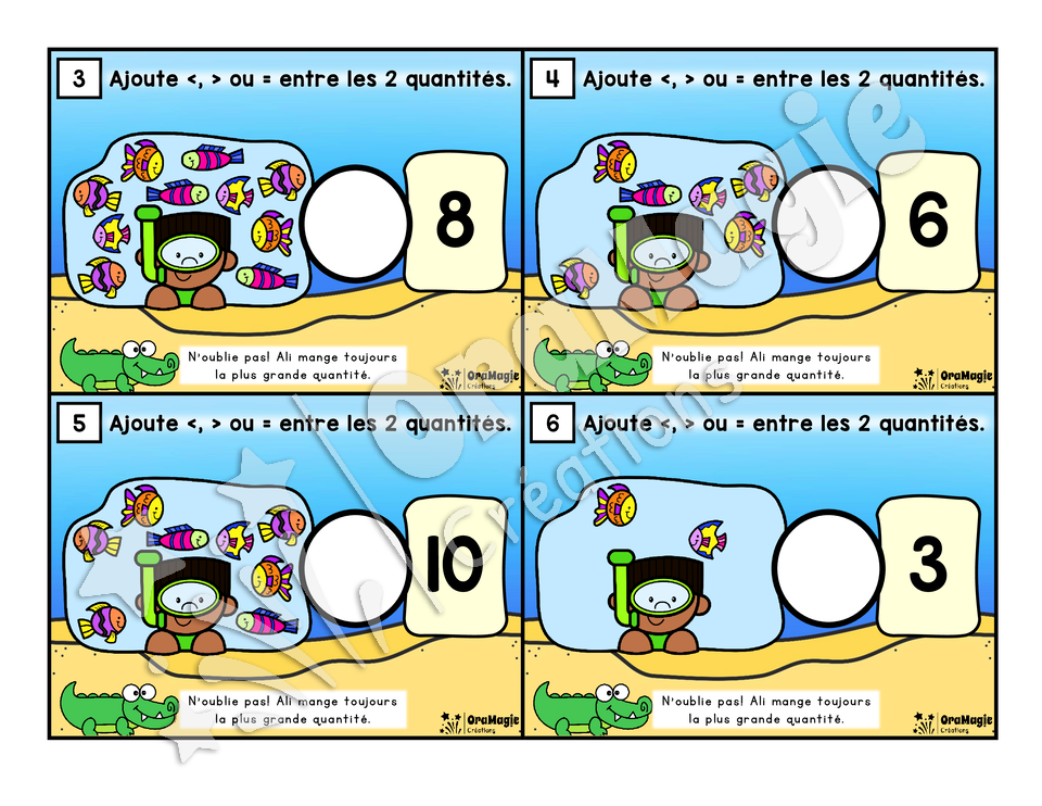 Cartes à tâches - La plongée de Tom - Comparaison 1-12