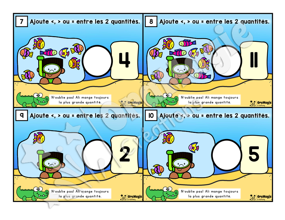 Cartes à tâches - La plongée de Tom - Comparaison 1-12
