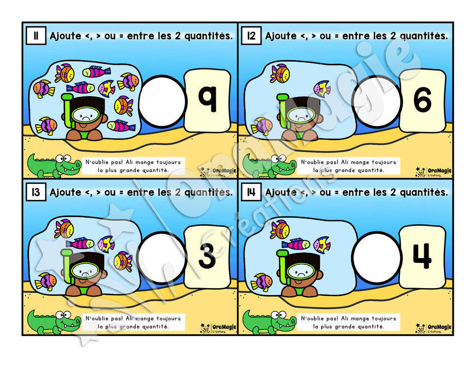 Cartes à tâches - La plongée de Tom - Comparaison 1-12