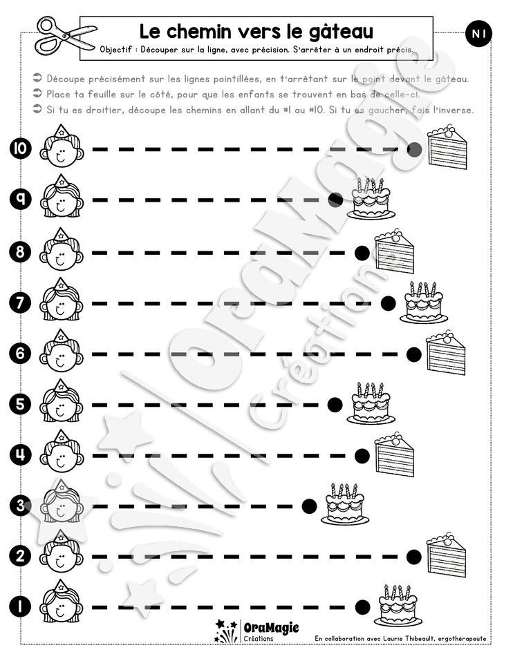 Le chemin vers le gâteau - Découpage ligne droite avec arrêt - Thème anniversaire.pdf