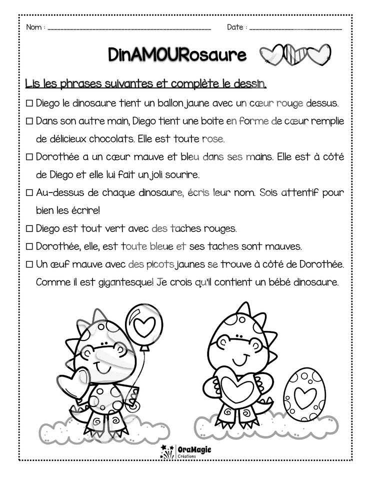 Compréhension de lecture - Lis et colorie - St-Valentin - DinAMOURosaure - 2e année - 2$.pdf