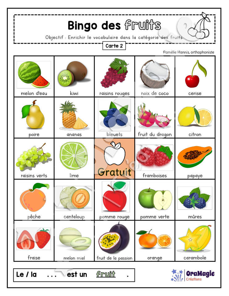 Bingo des fruits - 3 cartes
