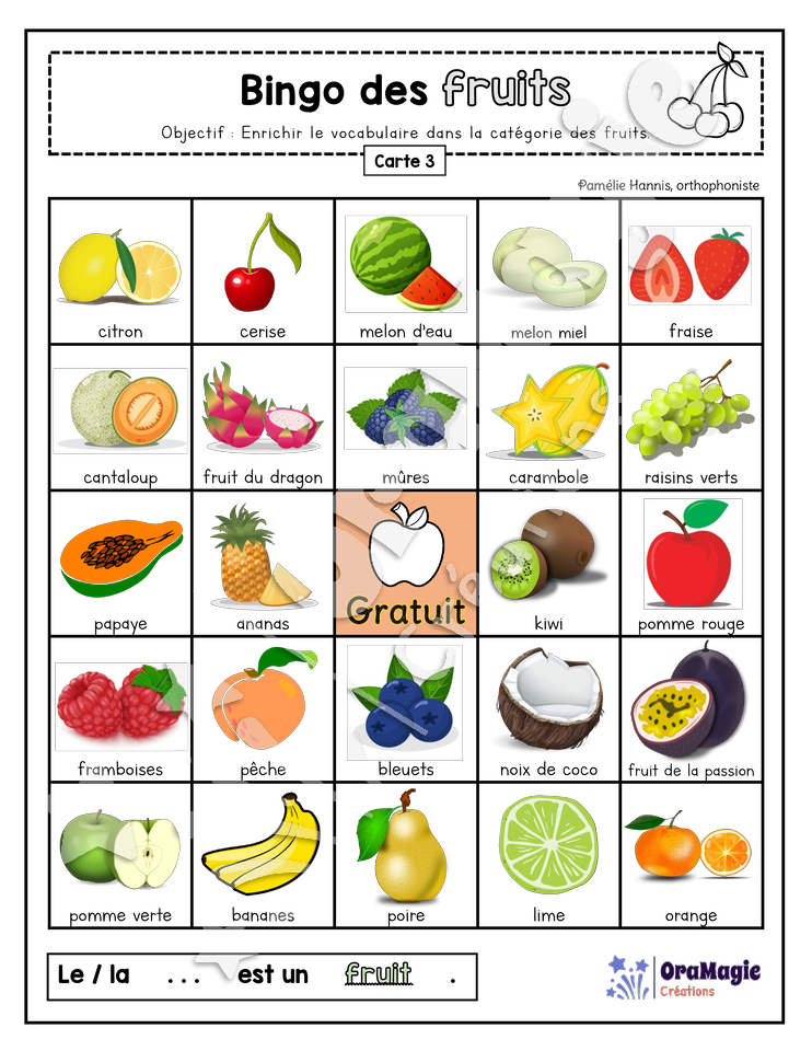 Bingo des fruits - 3 cartes