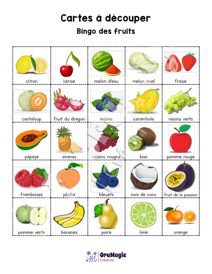 Bingo des fruits - 3 cartes