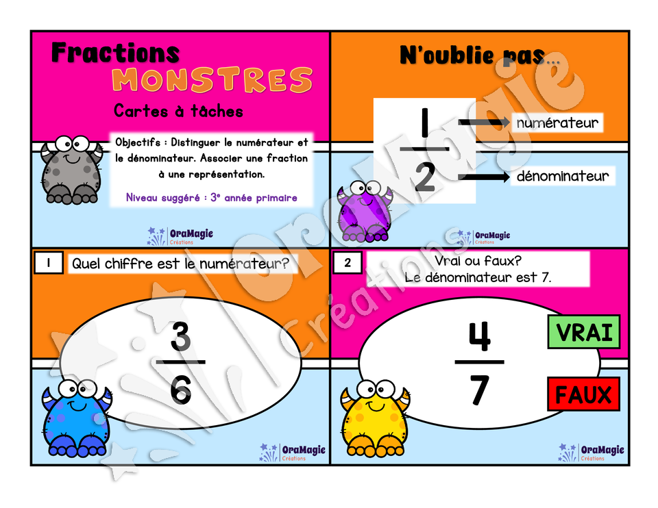 Cartes à tâches - Fractions monstres - 3e année.pdf