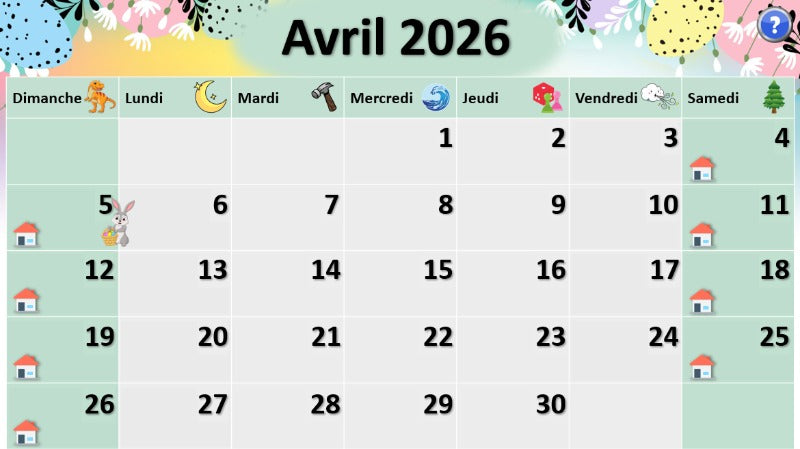 Calendrier - Avril 2026