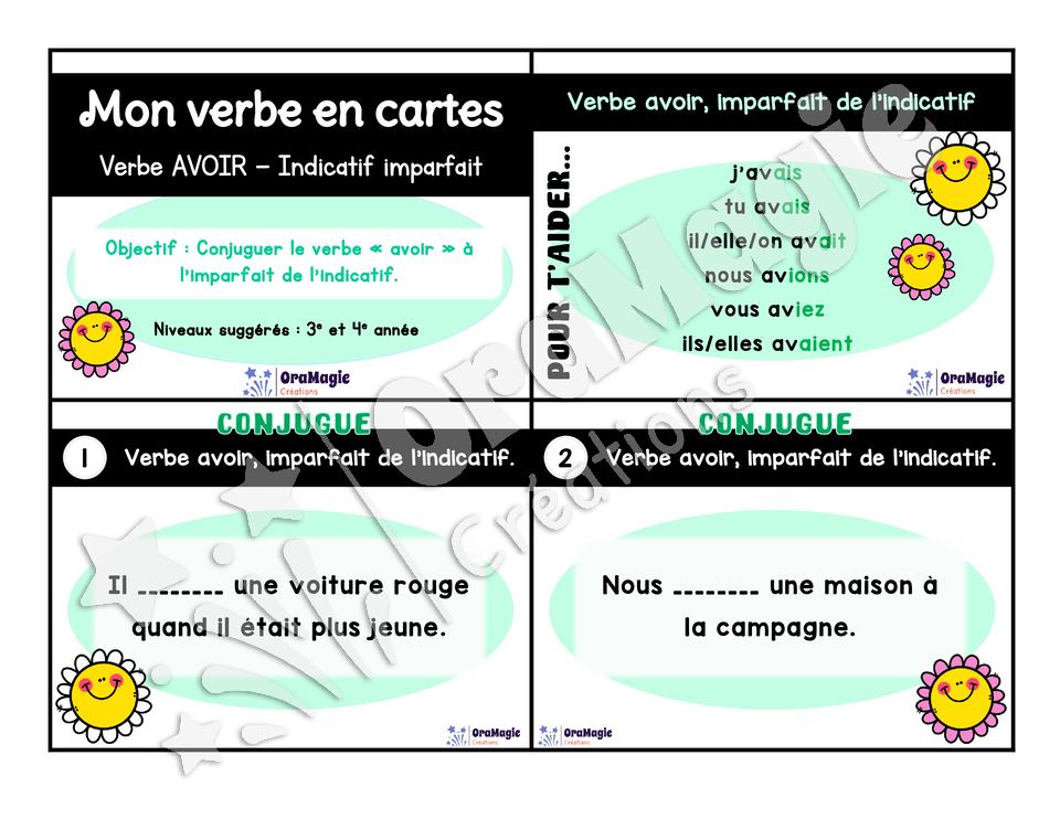Cartes à tâches - Mon verbe en cartes - Verbe AVOIR imparfait de l'indicatif - 3e et 4e année.pdf