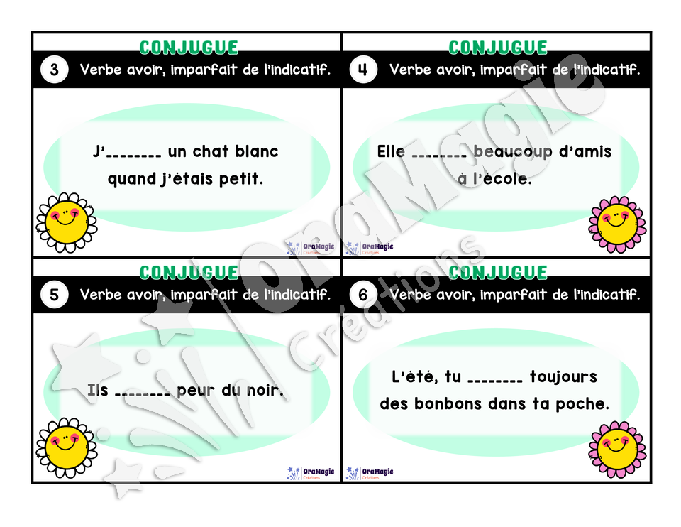 Cartes à tâches - Mon verbe en cartes - Verbe AVOIR imparfait de l'indicatif