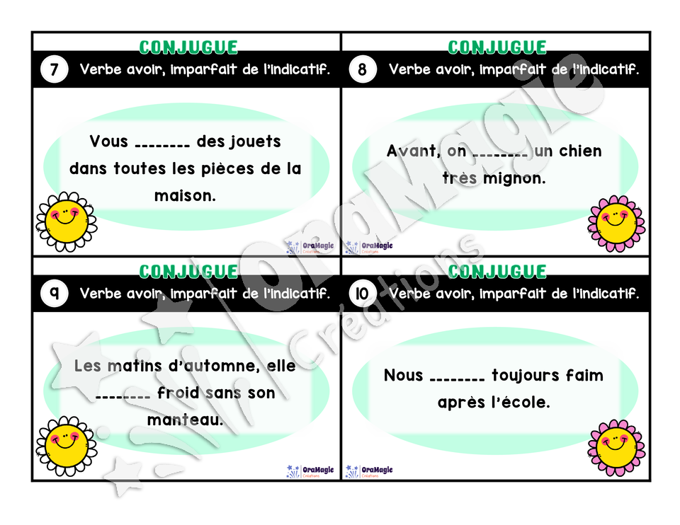 Cartes à tâches - Mon verbe en cartes - Verbe AVOIR imparfait de l'indicatif