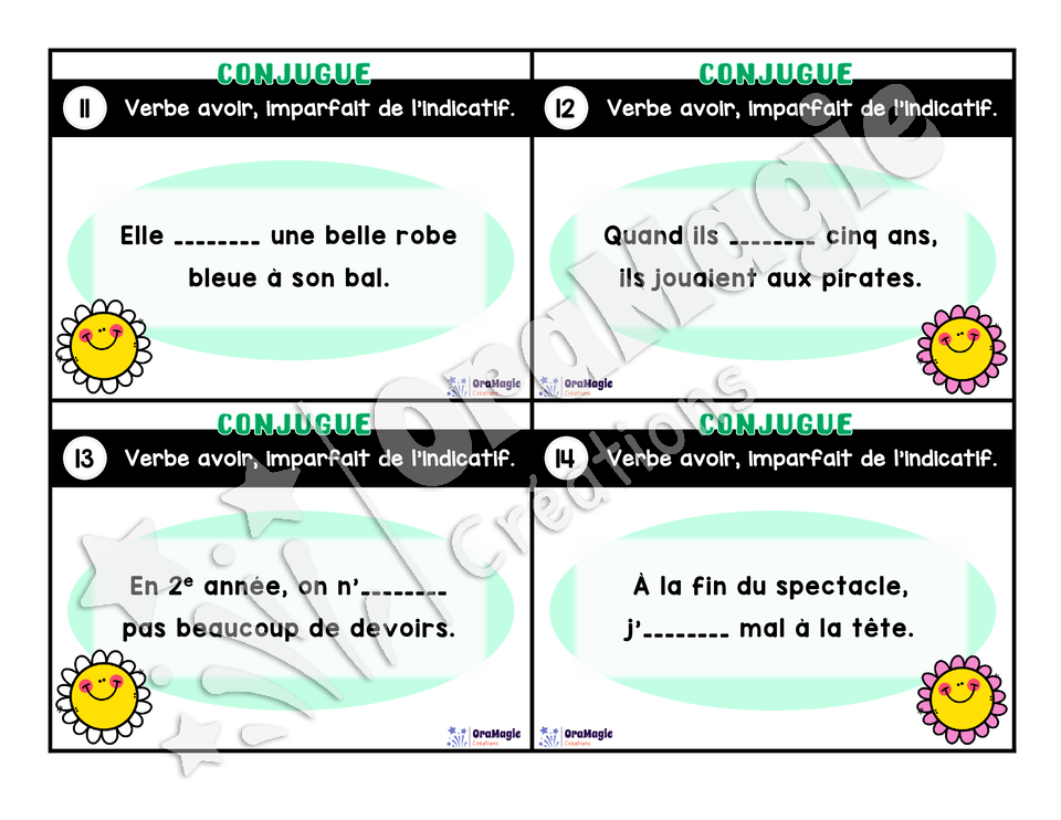 Cartes à tâches - Mon verbe en cartes - Verbe AVOIR imparfait de l'indicatif