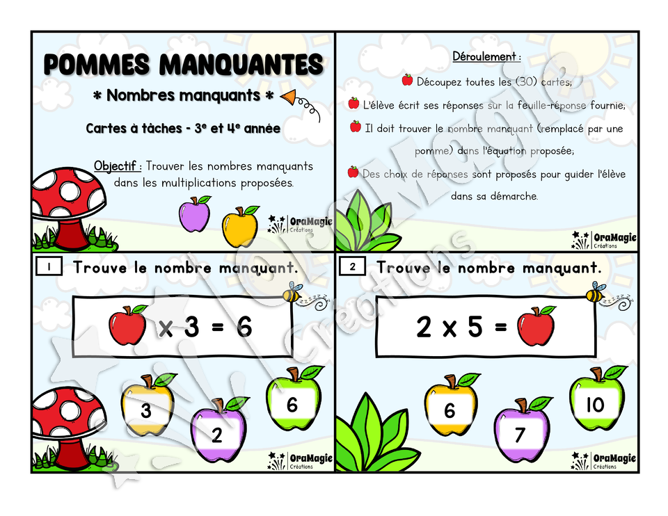 Cartes à tâches - Pommes manquantes - Multiplications - 3e et 4e année - Mathématiques - 6$.pdf