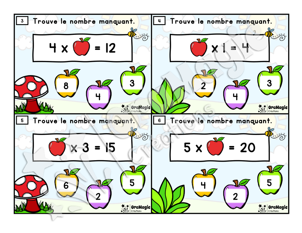 Cartes à tâches - Pommes manquantes - Multiplications