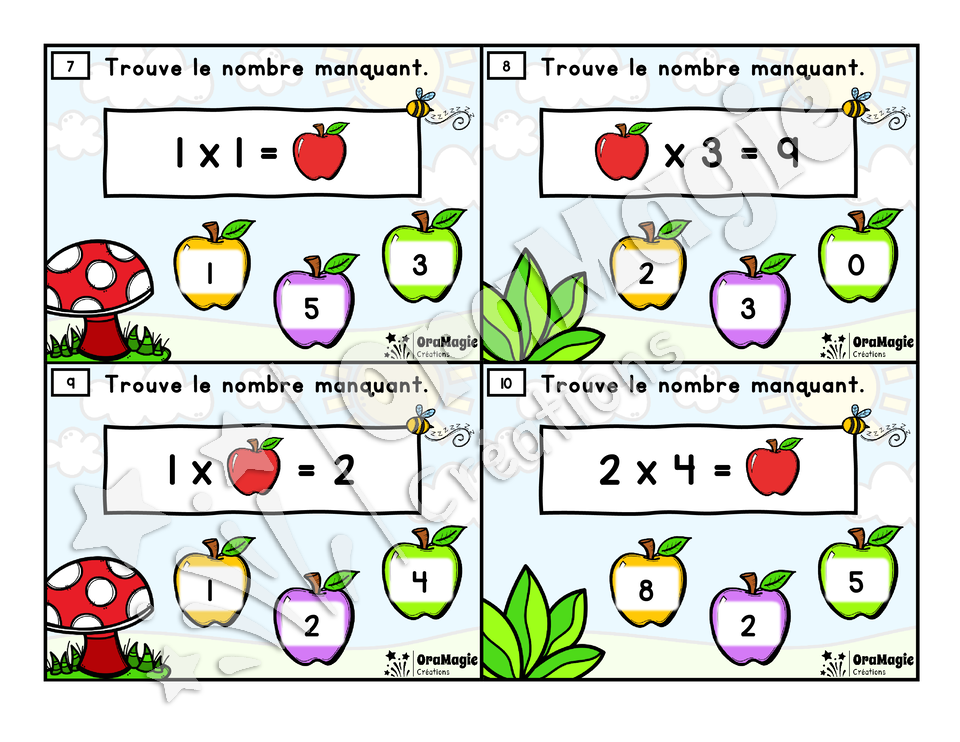 Cartes à tâches - Pommes manquantes - Multiplications