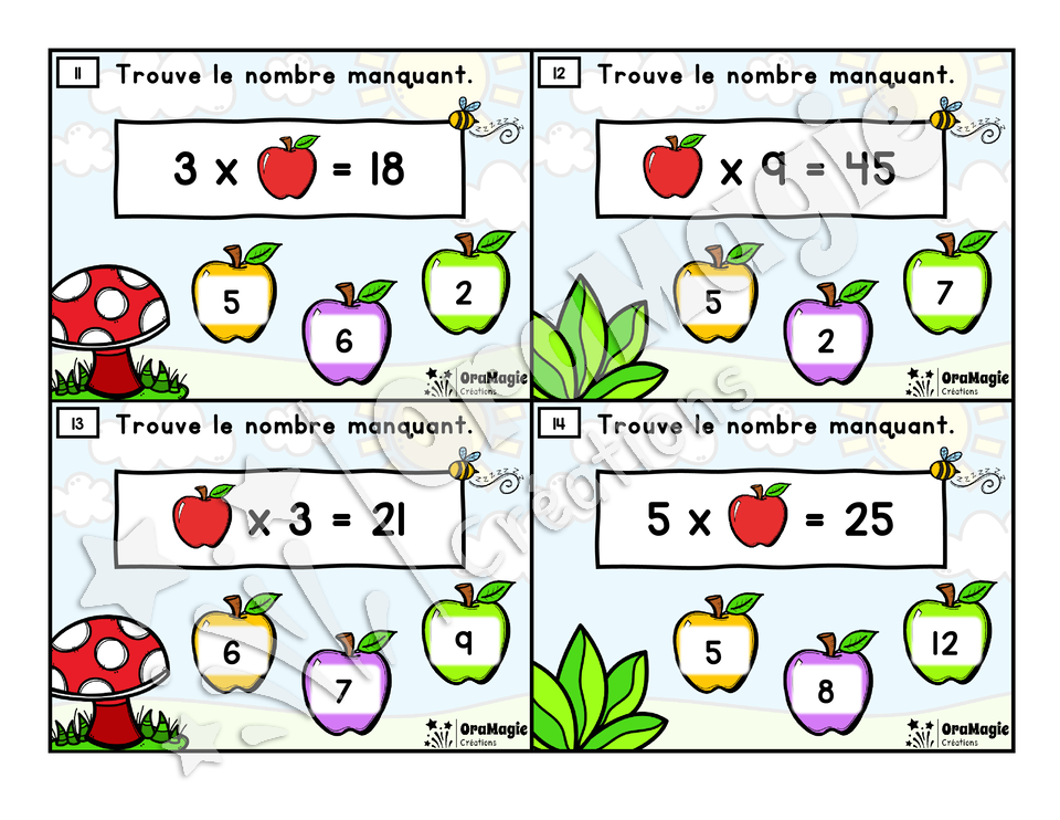 Cartes à tâches - Pommes manquantes - Multiplications
