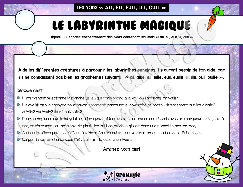 Le labyrinthe magique des yods - Thème Hiver - 2e à 4e année - Langage écrit.pdf