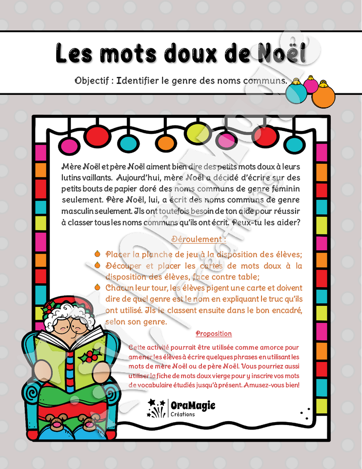 Les mots doux de Noël - Identifier le genre des noms communs - 1re et 2e année - 3$.pdf
