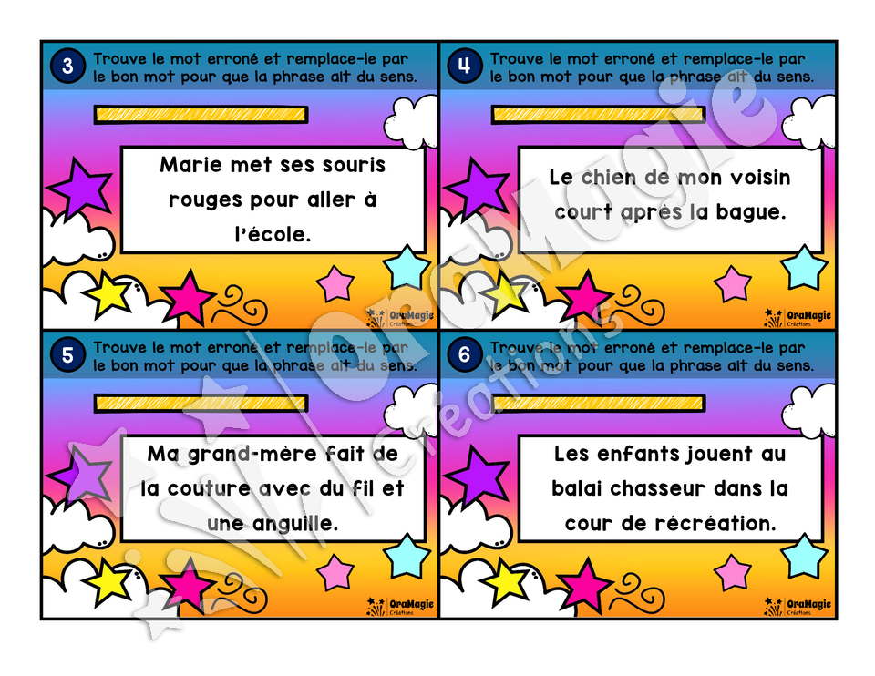 Cartes à tâches - Drôles de phrases
