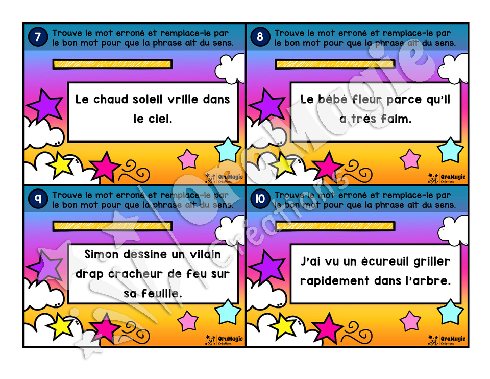 Cartes à tâches - Drôles de phrases