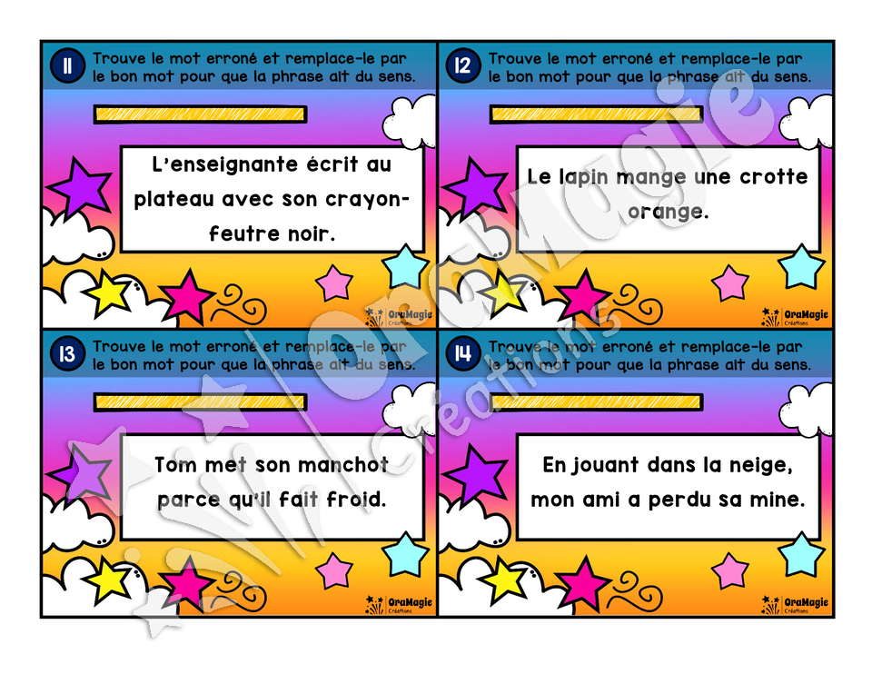 Cartes à tâches - Drôles de phrases