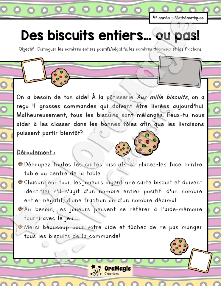Des biscuits entiers... ou pas - Nombres entiers positifs, négatifs, décimaux et fractions - 4e année.pdf