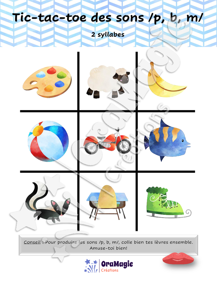 Tic-tac-toe des sons -p-b-m- position initiale