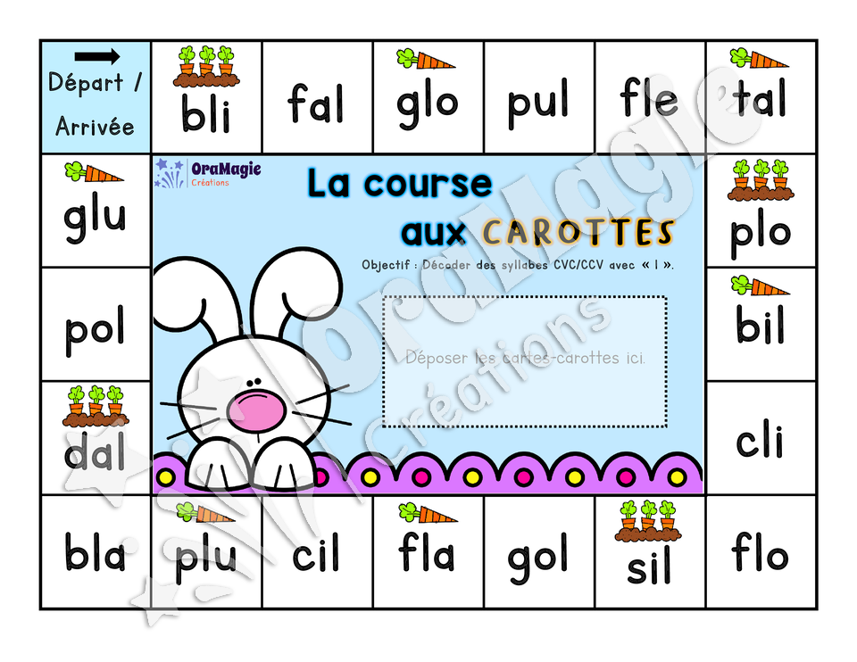 La course de carottes - Décodage syllabes CVC-CCV avec r et l