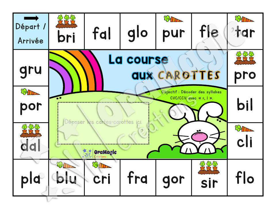 La course de carottes - Décodage syllabes CVC-CCV avec r et l