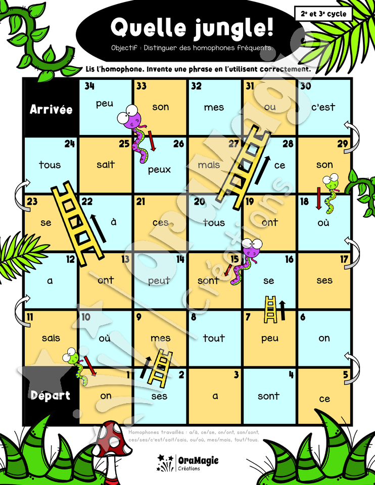 Quelle jungle - Serpent et échelle - Homophones fréquents - 2e et 3e cycles.pdf