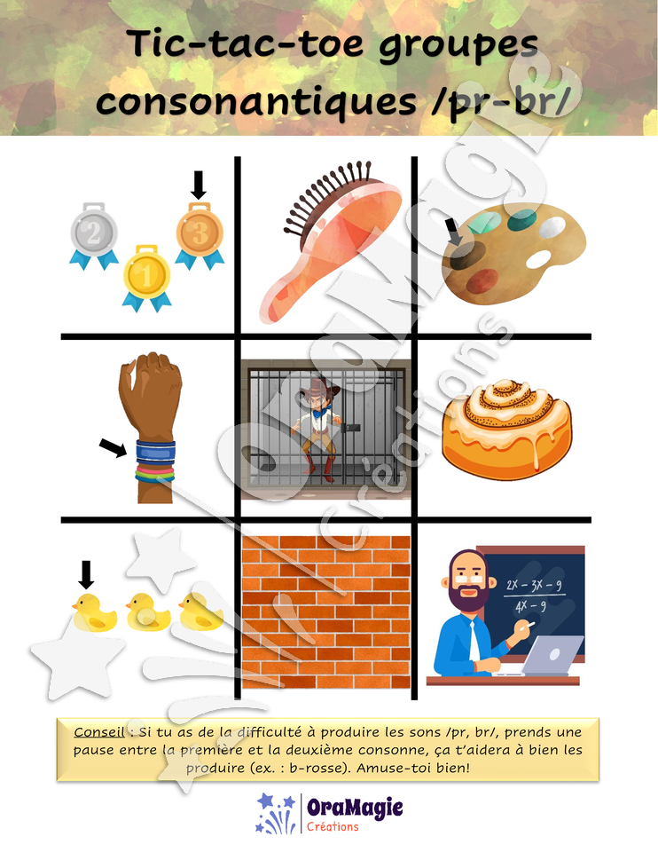 Tic-tac-toe groupes consonantiques -pr-br-