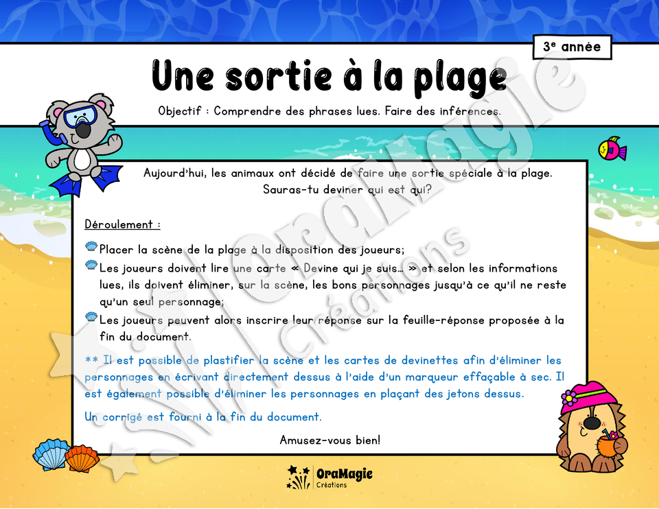 Une sortie à la plage - Compréhension de lecture - 3e année - 4$.pdf