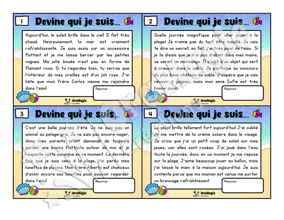 Une sortie à la plage - Compréhension de lecture - 3e année