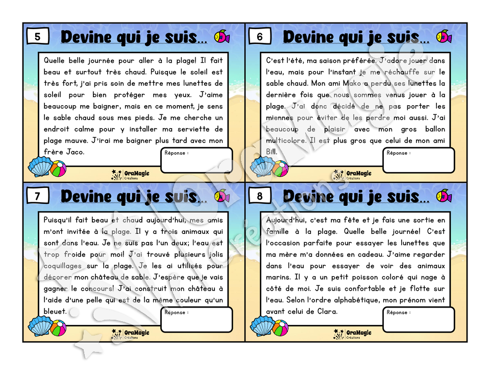 Une sortie à la plage - Compréhension de lecture - 3e année