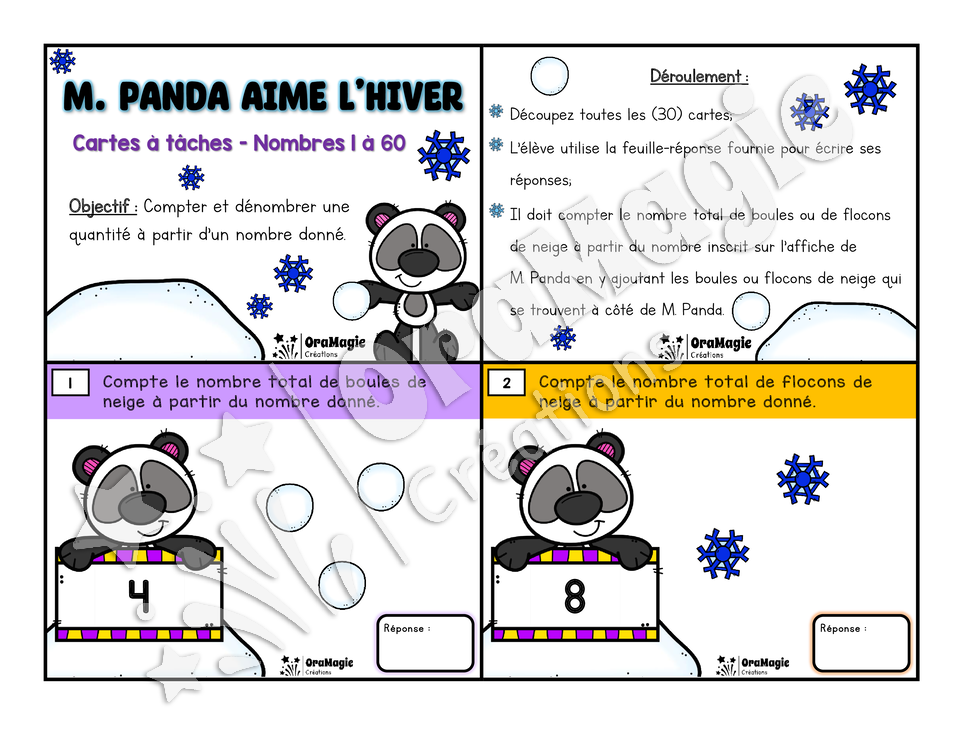 Cartes à tâches - M. Panda aime l'hiver - 1re année - Nombres 1-60 - Dénombrer à partir d'un nombre donné.pdf