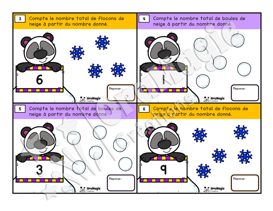 Cartes à tâches - M. Panda aime l'hiver - Nombres 1-60 - Dénombrer à partir d'un nombre donné