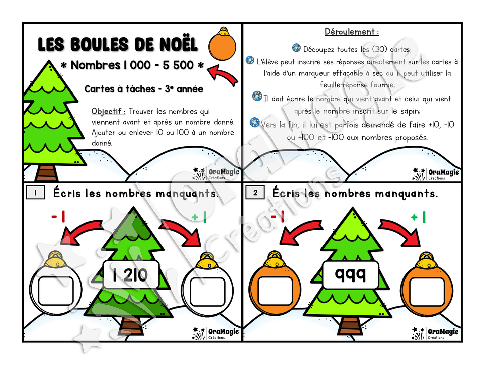 Cartes à tâches - Les boules de Noël - 3e année - Mathématiques - Nombre avant et après - 6$.pdf