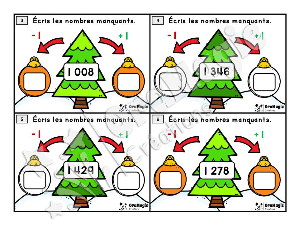 Cartes à tâches - Les boules de Noël - Nombre avant et après - 3e année
