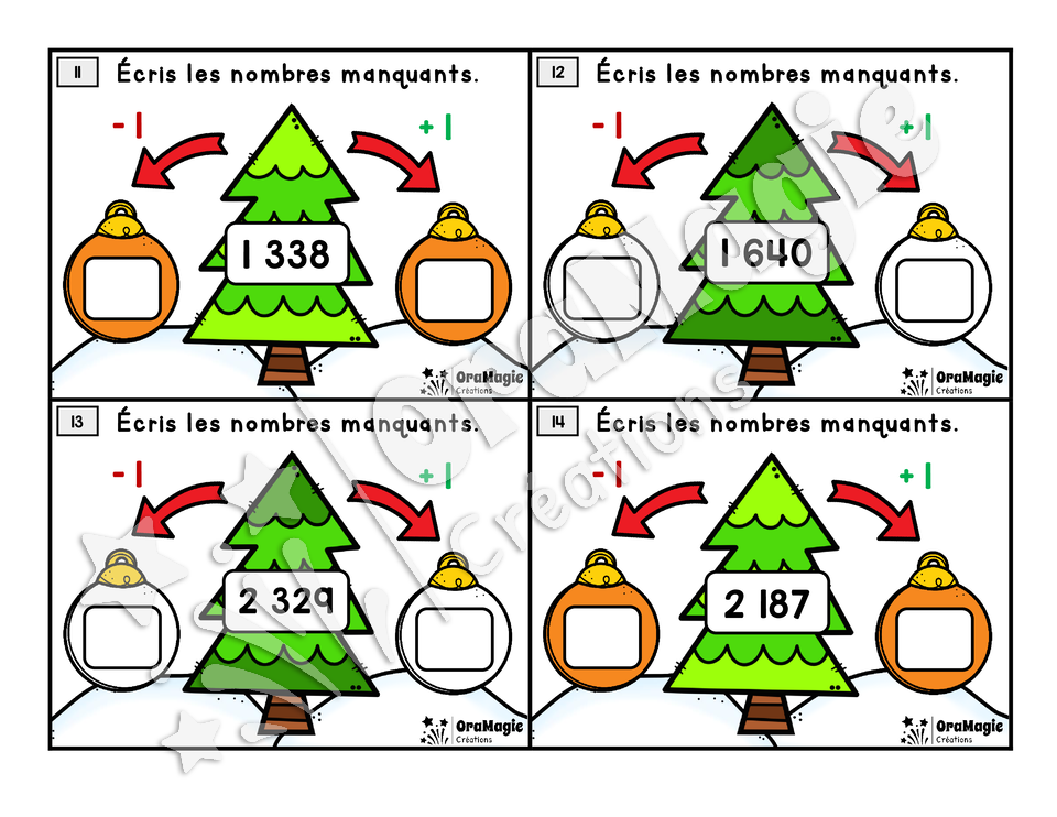 Cartes à tâches - Les boules de Noël - Nombre avant et après - 3e année