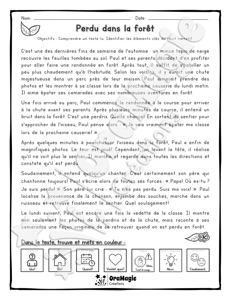 Compréhension de lecture et du récit - 3e année - Perdu dans la forêt.pdf