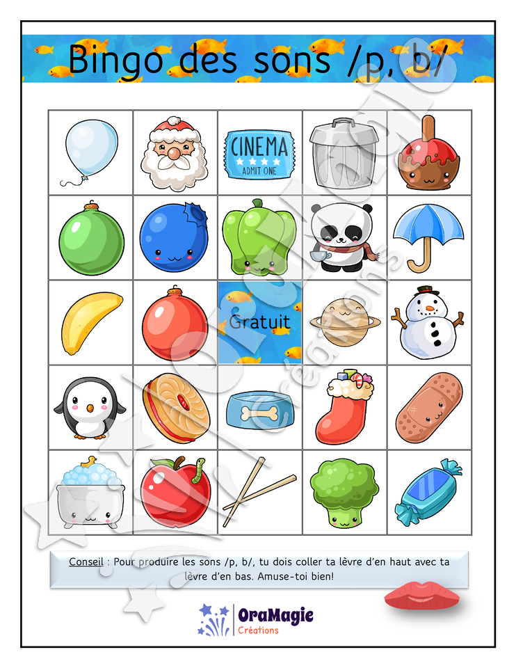 Bingo des sons -p-b- position initiale