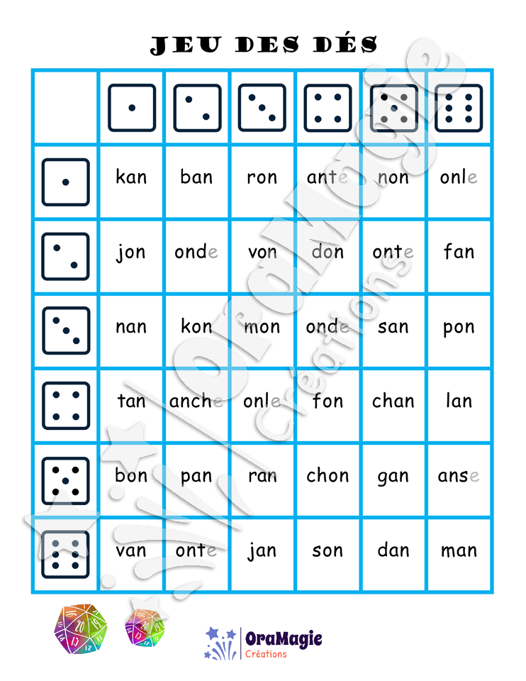 Confusions AN-ON - Niveau 1 - Jeu des dés