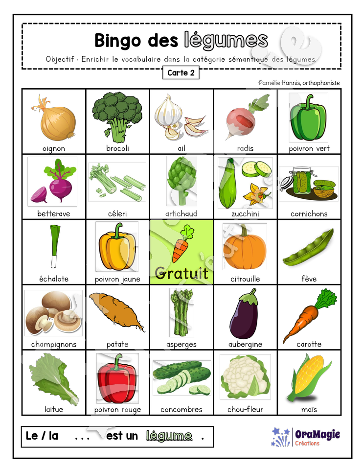 Bingo des légumes - 3 cartes