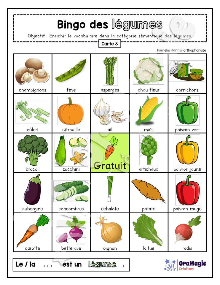 Bingo des légumes - 3 cartes