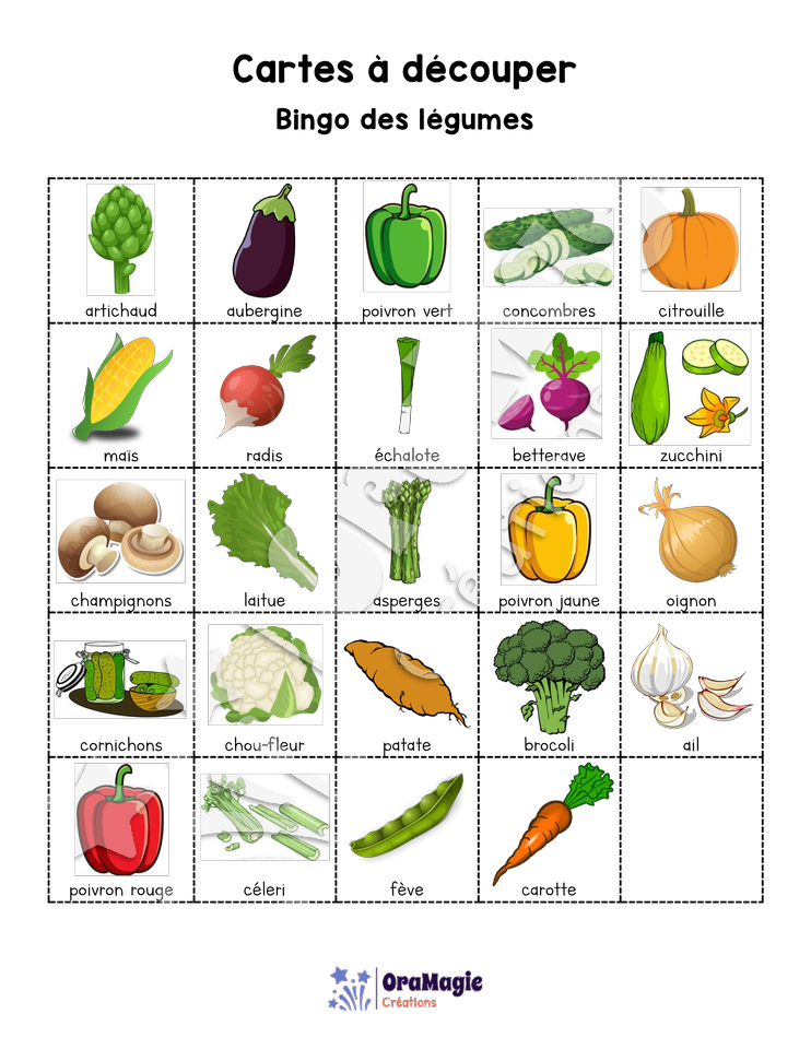 Bingo des légumes - 3 cartes