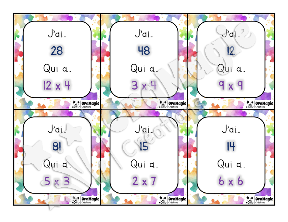 J'ai... Qui a - Multiplications 2 à 12