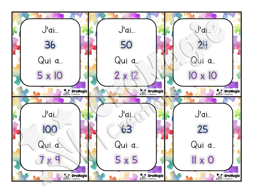 J'ai... Qui a - Multiplications 2 à 12