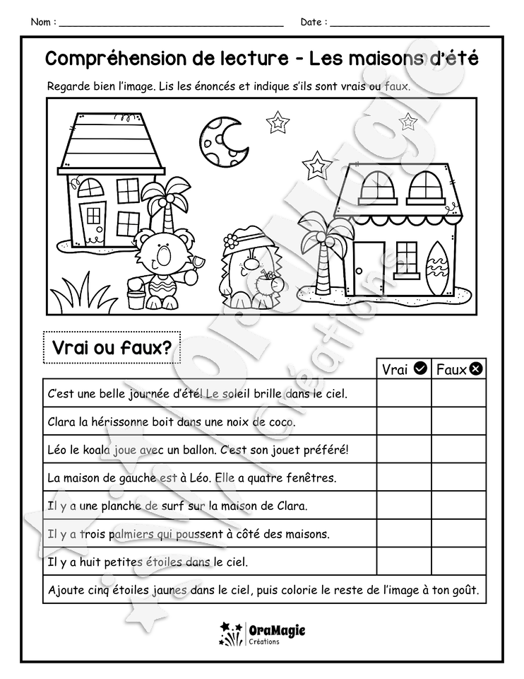 Compréhension de lecture - VRAI OU FAUX - Les maisons d'été - 1re année - 3$.pdf